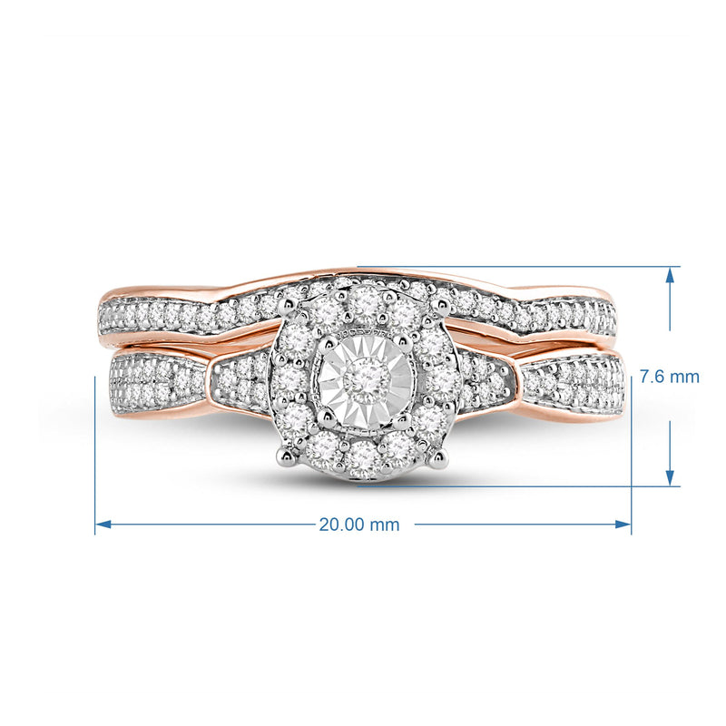 Jewelili 14K Rose Gold over Sterling Silver with 1/3 CTTW Diamonds Bridal Engagement Ring
