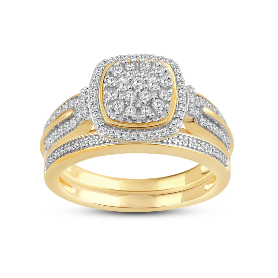 Jewelili 14K Yellow Gold over Sterling Silver with 1/3 CTTW Diamonds Bridal Engagement Ring