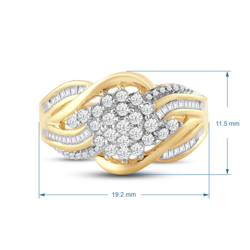 Jewelili 10K Yellow Gold with 1/2 CTTW Diamonds Cluster Twist Ring