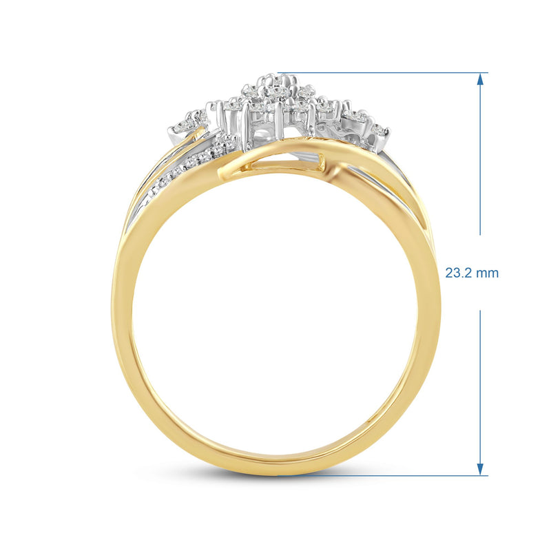 Jewelili 10K Yellow Gold with 1/2 CTTW Diamonds Cluster Twist Ring