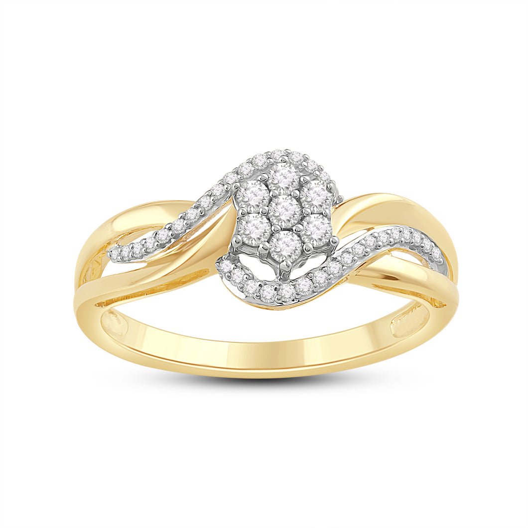 Jewelili 10K Yellow Gold with 1/4 CTTW Diamonds Twist Cluster Ring
