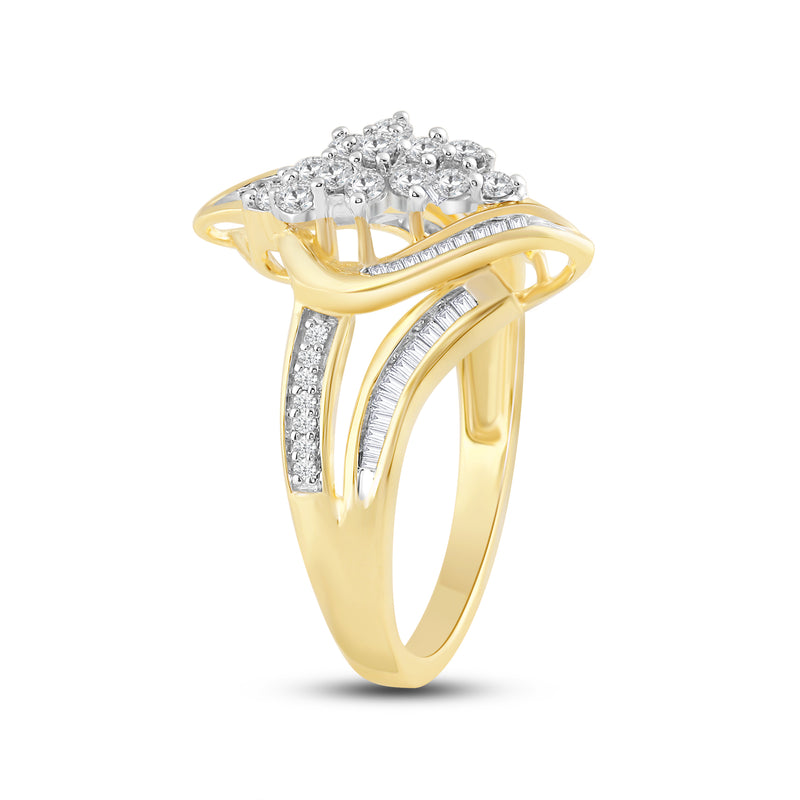Jewelili 10K Yellow Gold with 1/2 CTTW Diamonds Cluster Ring