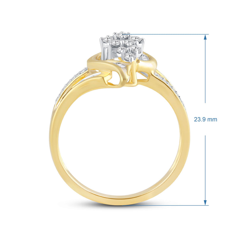 Jewelili 10K Yellow Gold with 1/2 CTTW Diamonds Cluster Ring