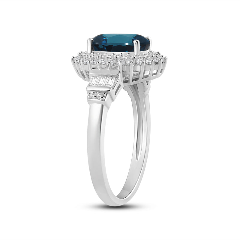Jewelili Sterling Silver with London Blue Topaz and Created White Sapphire Engagement Ring