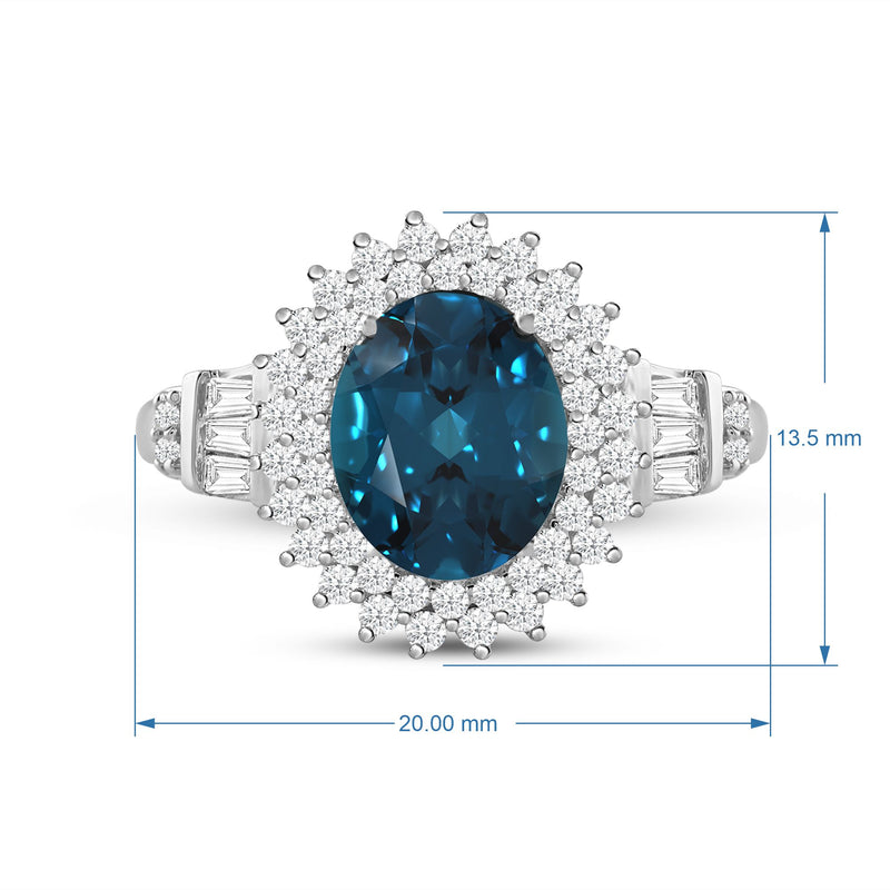 Jewelili Sterling Silver with London Blue Topaz and Created White Sapphire Engagement Ring