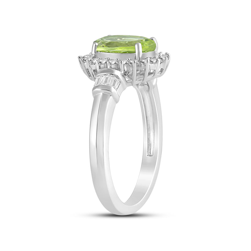 Jewelili Sterling Silver with Peridot and Created White Sapphire Engagement Ring