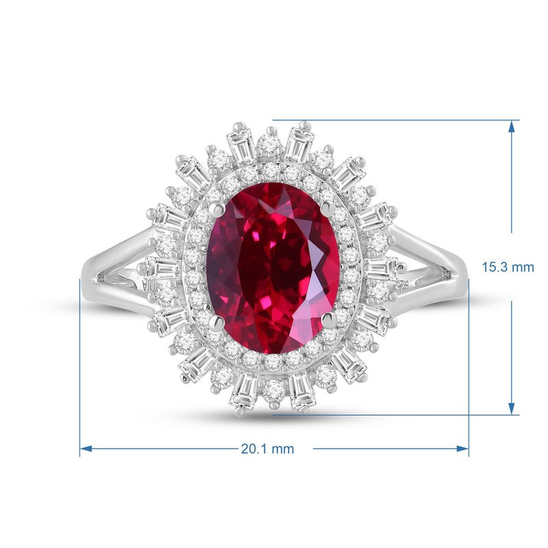Jewelili Sterling Silver with Created Ruby and Created White Sapphire Engagement Ring