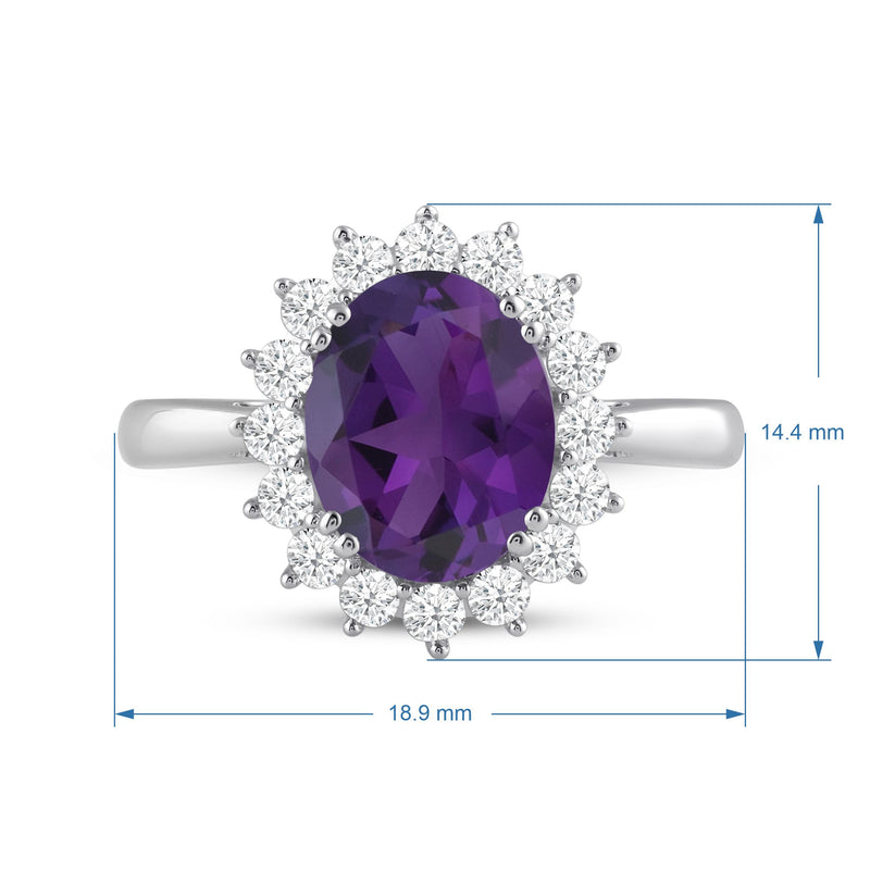 Jewelili Sterling Silver with Amethyst and Created White Sapphire Engagement Ring