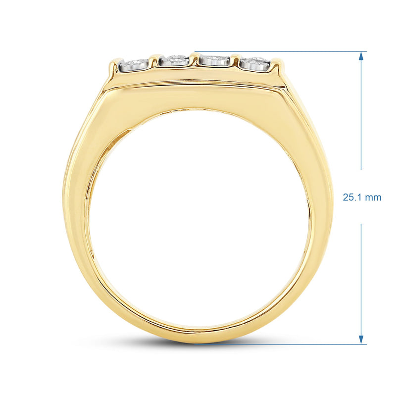 Jewelili 18K Yellow Gold Over Sterling Silver with 1/4 CTTW Natural White Round Cut Diamonds Men's Ring