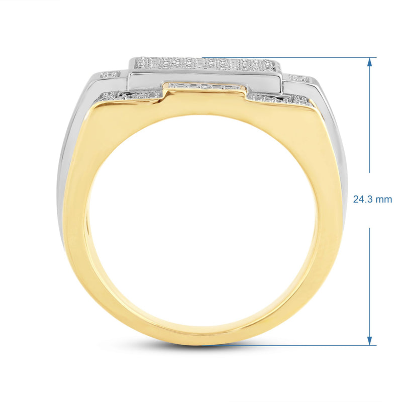 Jewelili 18K Yellow Gold Over Sterling Silver With 1/10 CTTW Natural White Round Diamonds Men's Ring