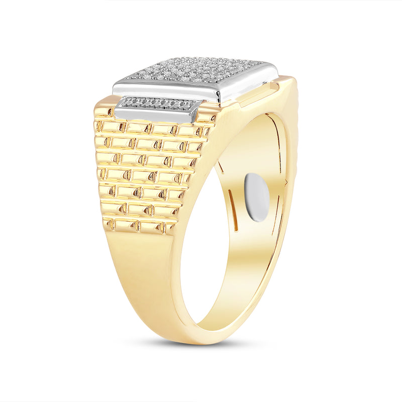 Jewelili 18K Yellow Gold Over Sterling Silver 1/10 CTTW Natural White Round Cut Diamonds Men's Ring