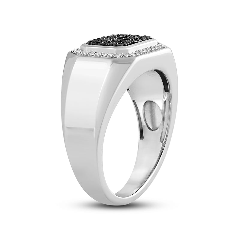 Jewelili Sterling Silver with 1/2 CTTW Treated Black and Natural White Round Cut Diamonds Men's Ring