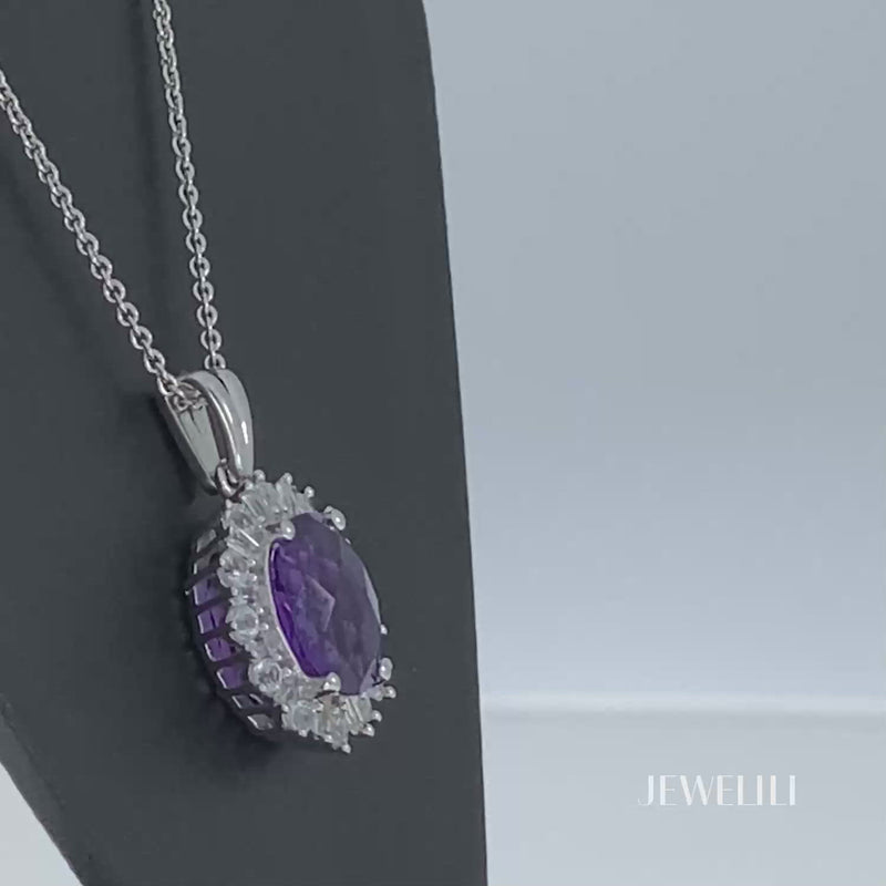 African Amethyst Oval Pendant In 925 Sterling Silver - Handmade Vintage Jewelry (2.30")