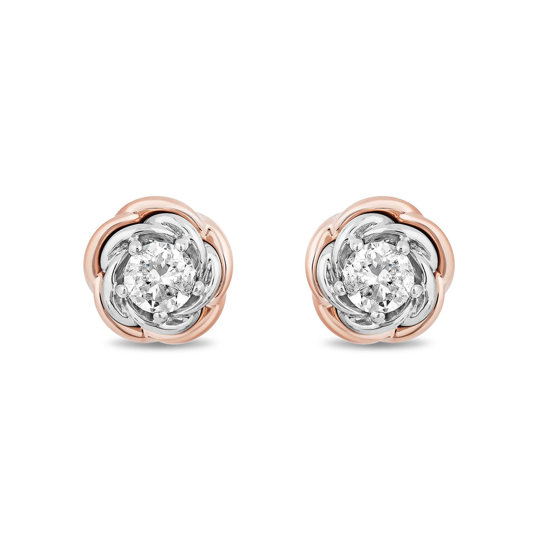 Enchanted Disney Fine Jewelry 14K White Gold and Rose Gold with 1/2 CTTW Diamond Belle Solitaire Stud Earrings