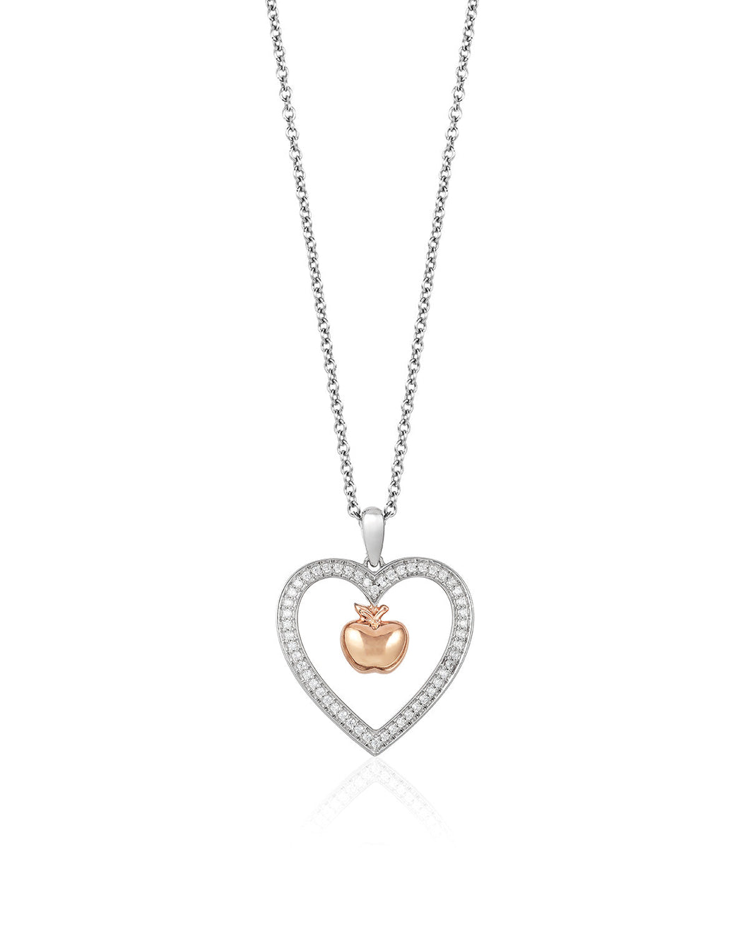 Enchanted Disney Fine Jewelry Sterling Silver and 10K Rose Gold with 1/5 CTTW Diamond Snow White Heart Pendant Necklace