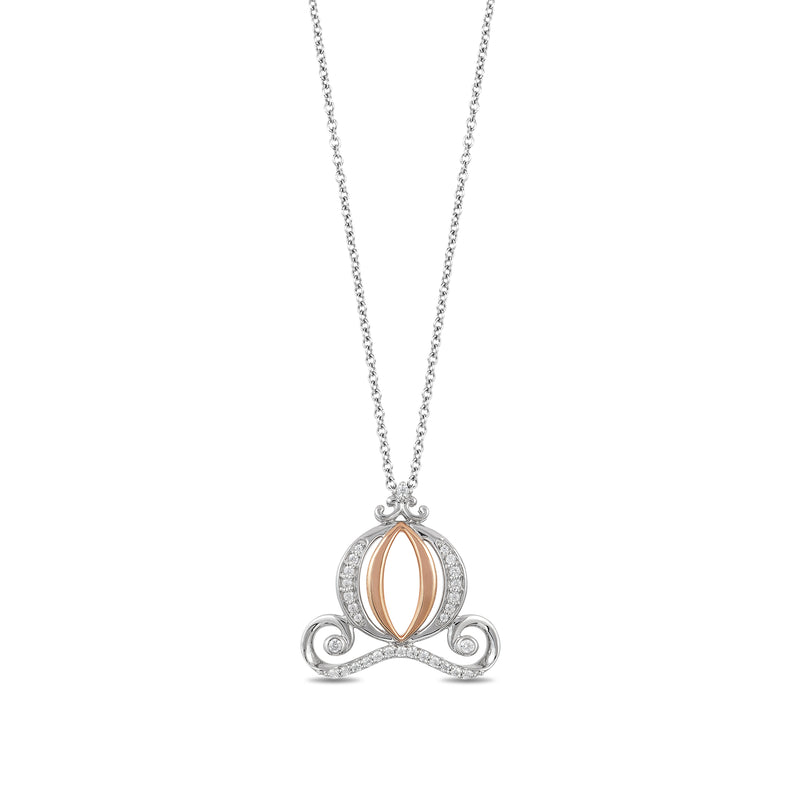 Enchanted Disney Fine Jewelry Sterling Silver and 10K Rose Gold With 1/5Cttw Diamond Cinderella Carriage Pendant