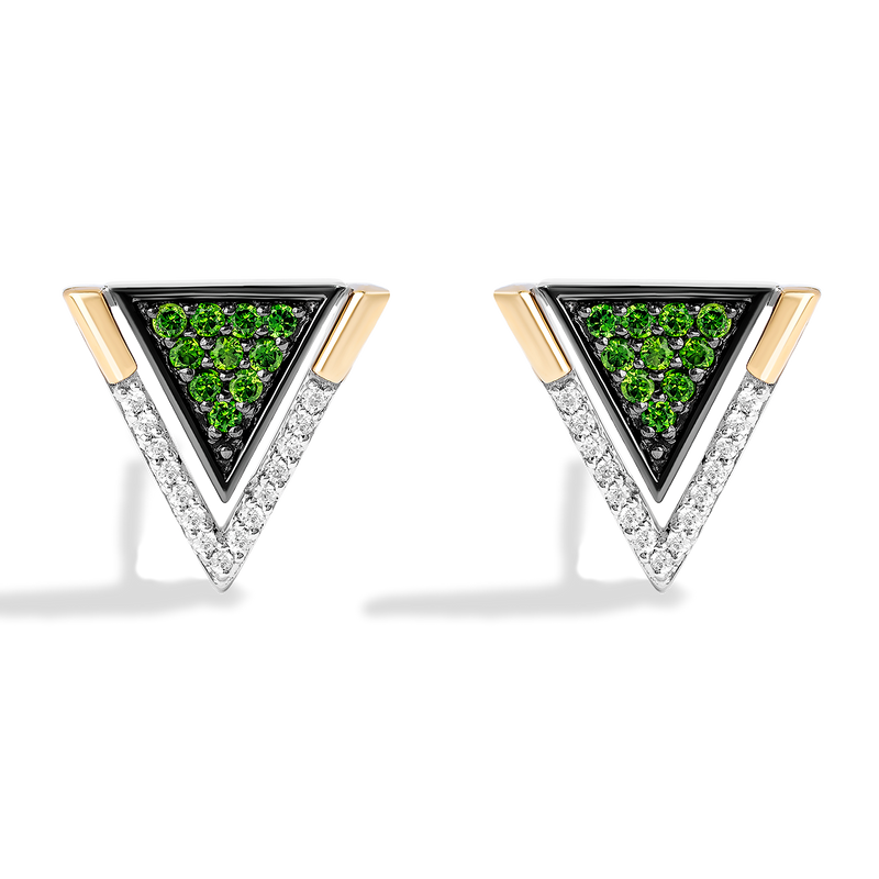 Star Wars Luke Skywalker™ LIGHT X DARK WOMEN'S Diamond EARRINGS 1/10 CT.TW. White Diamonds and chrome diopside Silver and 10K Yellow Gold Front view