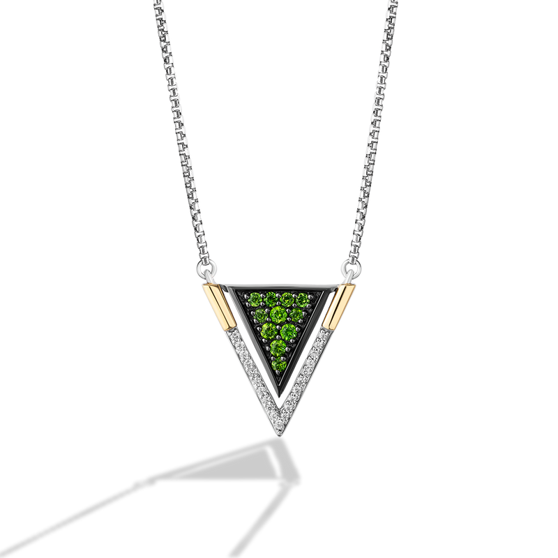 Star Wars™ Light X Dark White Diamond Accent and chrome diopside Silver Womens Necklace in 10K Yellow Gold