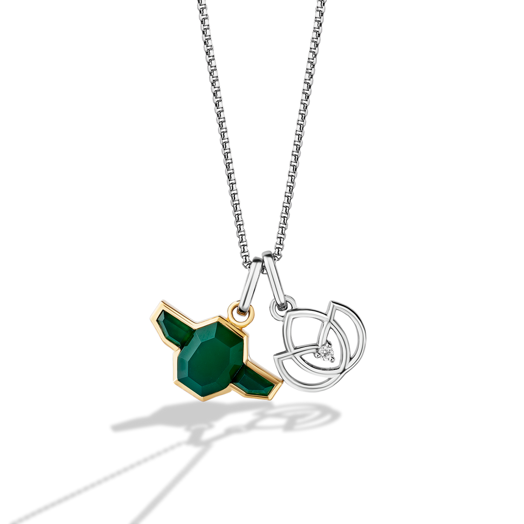 Star Wars Yoda™ Inspired WOMEN'S Diamond PENDANT Accent Green Agate Silver Front view