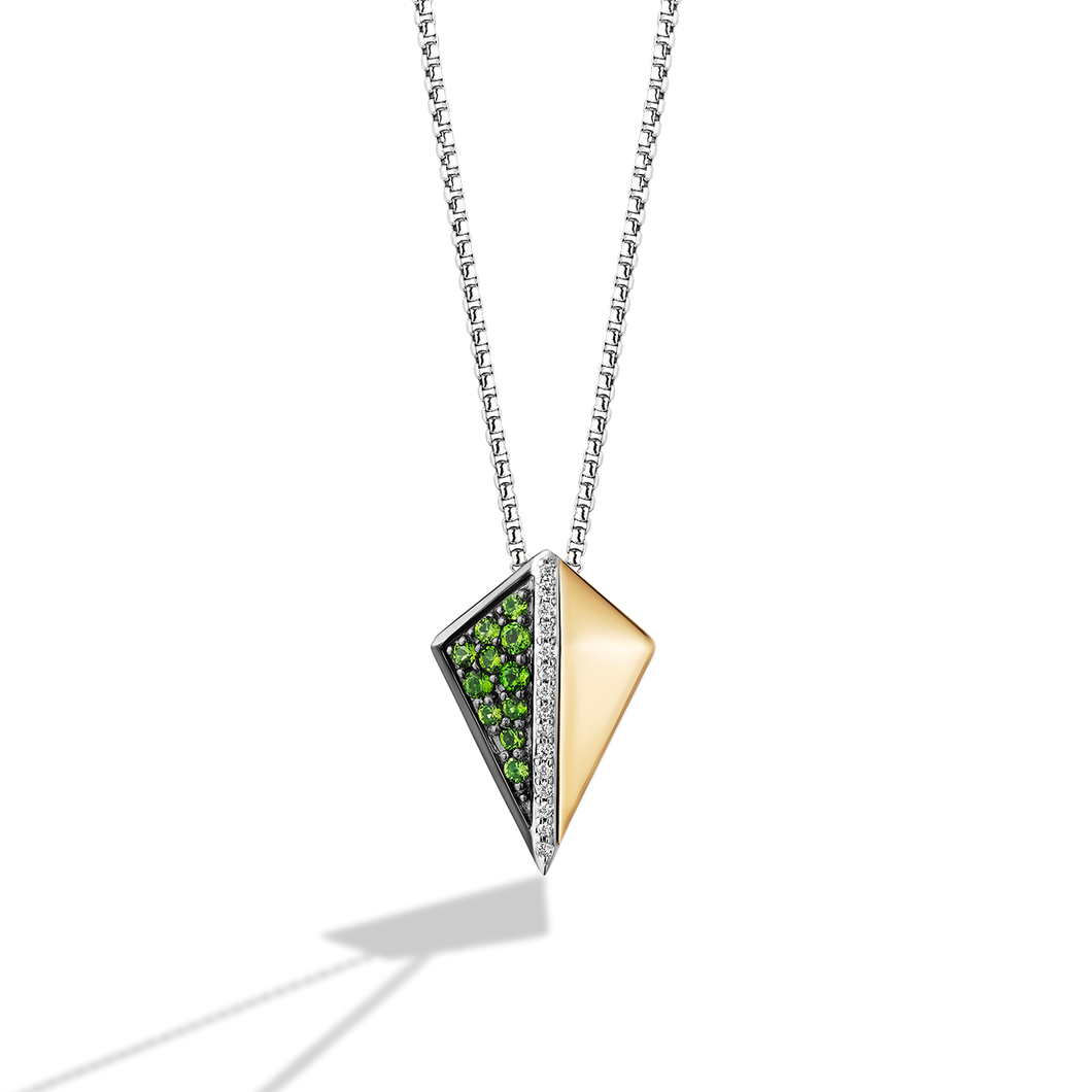 Star Wars Luke Skywalker™ LIGHT X DARK WOMEN'S Diamond PENDANT White Diamond Accent and chrome diopside Silver and 10K Yellow Gold Front view