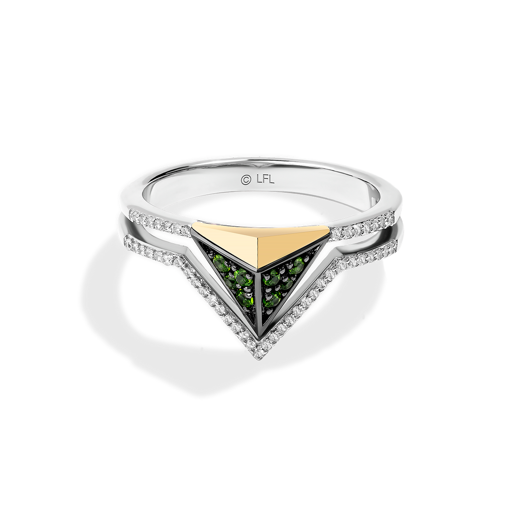 Star Wars Luke Skywalker™ LIGHT X DARK WOMEN'S Diamond RING 1/10 CT.TW. White Diamonds and chrome diopside Silver and 10K Yellow Gold Front view