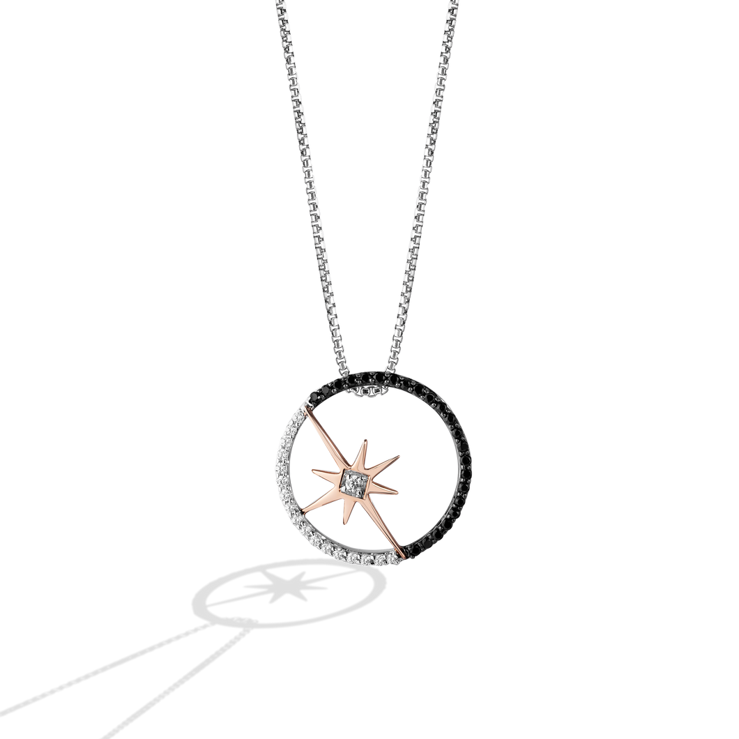 Star Wars Jedi WOMEN'S Diamond PENDANT 1/4 CT.TW. Black and White Diamonds Silver and 10K Rose Gold Front view