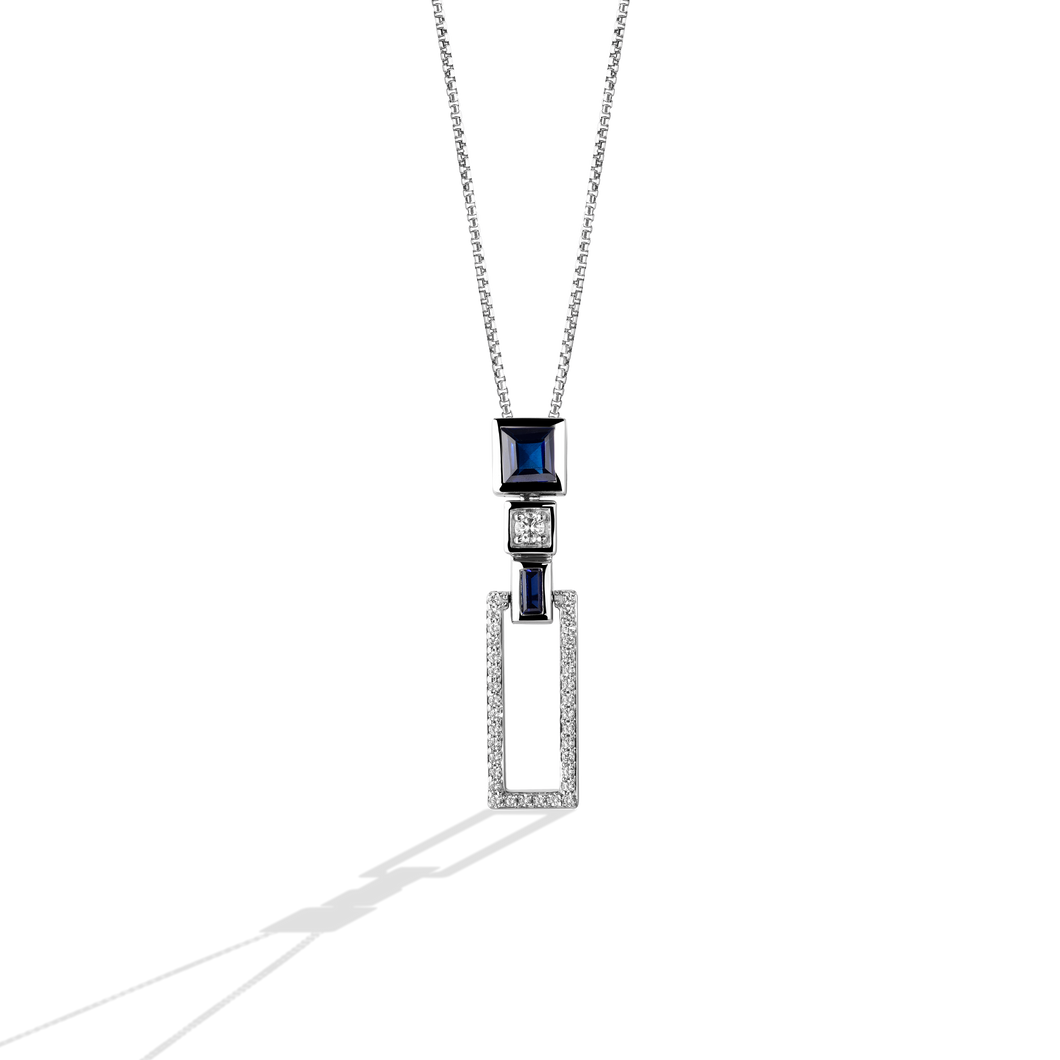 Star Wars™ R2 Series White Diamonds and Blue Sapphire Silver Womens Pendant 1/4 CTTW