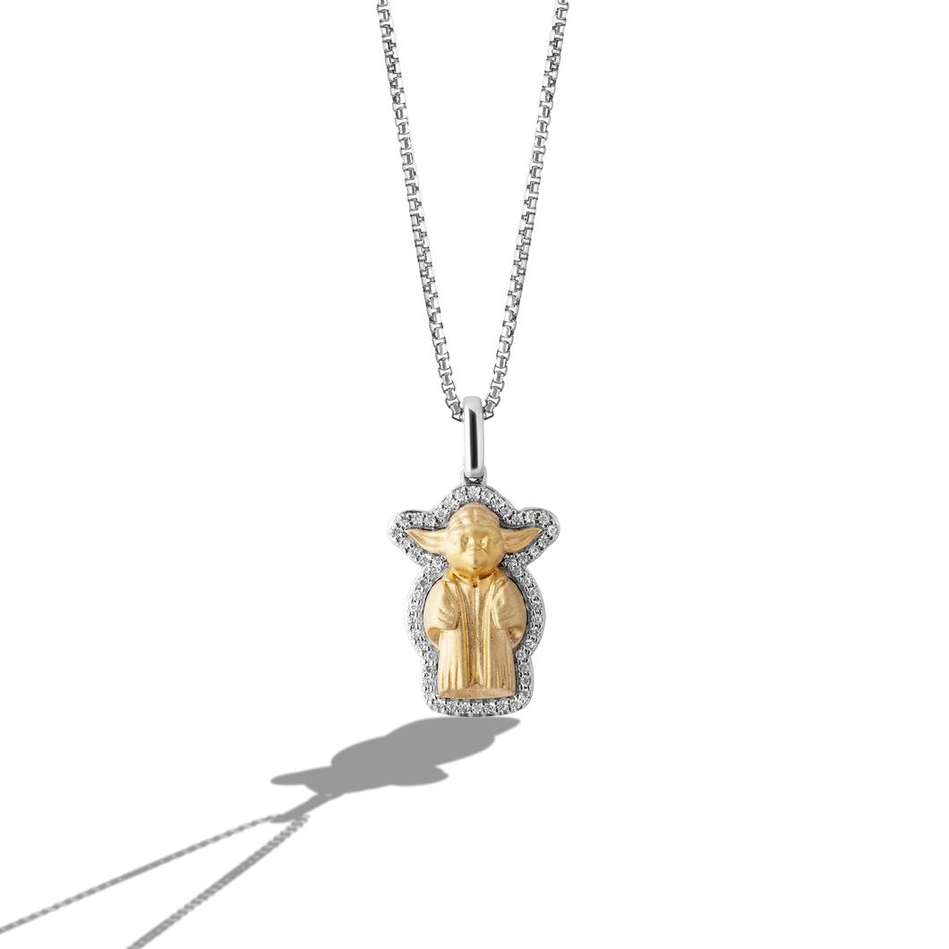Star Wars Yoda™ Inspired WOMEN'S Diamond PENDANT 1/8 CT.TW. White diamonds Silver and 10K Yellow Gold Front view