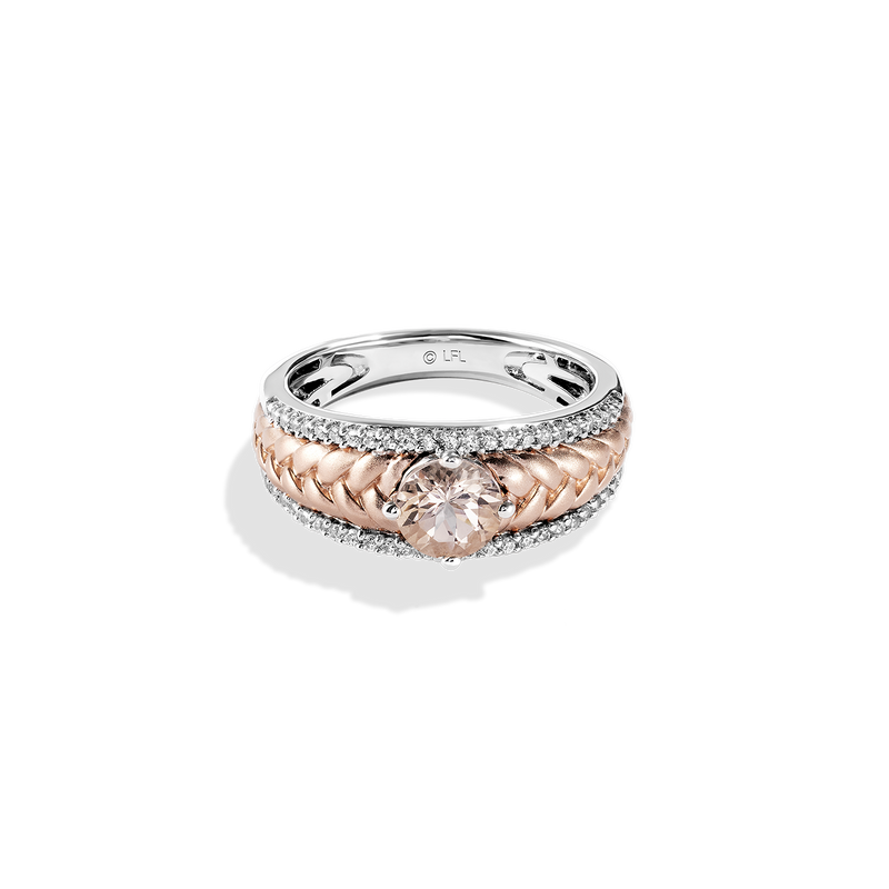 GALACTIC ROYALTY WOMEN'S RING 1/5 CT.TW. White Diamonds and Morganite True Two Tone Silver and 10K Rose Gold