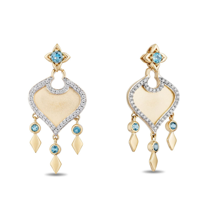 Enchanted Disney Fine Jewelry 10K Yellow Gold 1/5 Cttw Diamond and Swiss Blue Topaz Jasmine Earrings