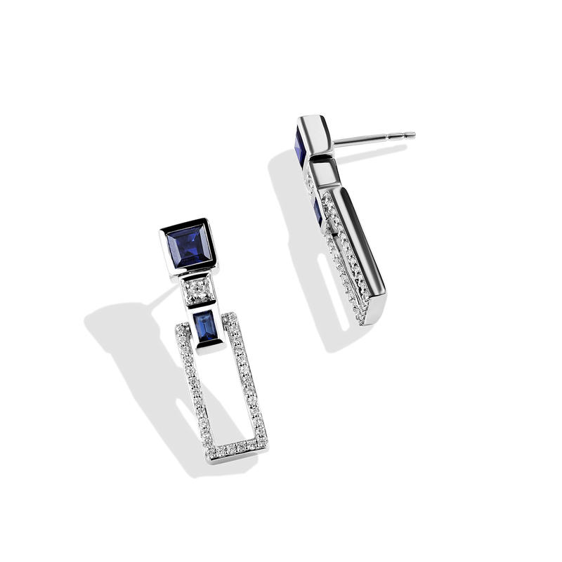 Star Wars™ Fine Jewelry R2 SERIES WOMEN'S EARRINGS 1/4 CT.TW. White Diamonds and Blue Sapphire Silver