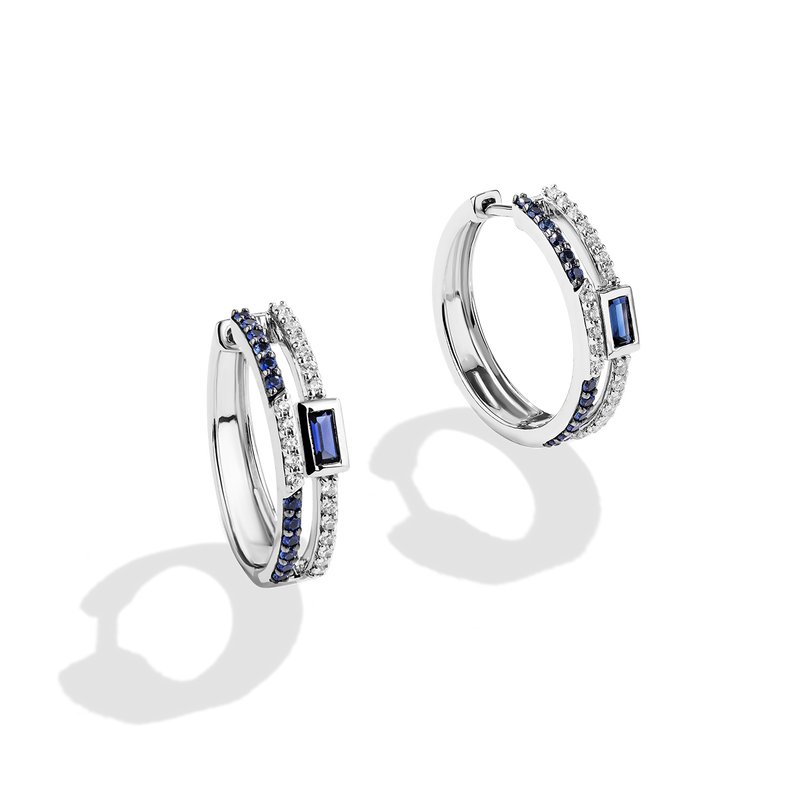 Star Wars™ Fine Jewelry R2 SERIES WOMEN'S HOOPS 1/3 CT.TW. White Diamonds and Blue Sapphire Silver