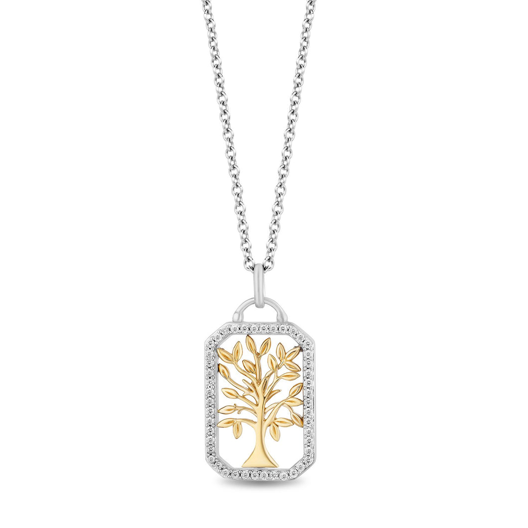 Enchanted Disney Fine Jewelry Sterling Silver and 10K Yellow Gold with 1/5 CTTW Diamond Pocahontas Tree Pendant Necklace