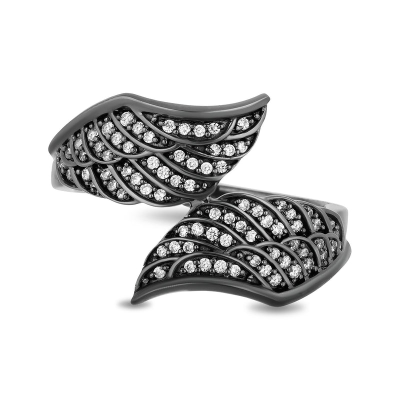 Enchanted Disney Fine Jewelry Black Rhodium over Sterling Silver with 1/4 CTTW Diamond Maleficent Wing Shape Ring