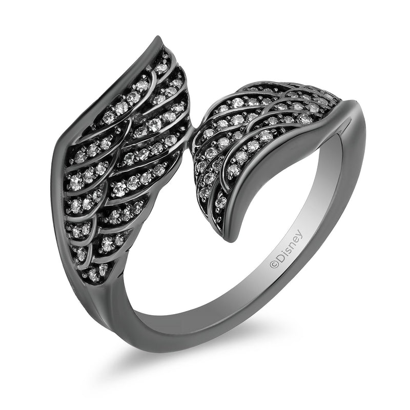 Enchanted Disney Fine Jewelry Black Rhodium over Sterling Silver with 1/4 CTTW Diamond Maleficent Wing Shape Ring