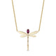 Load image into Gallery viewer, Enchanted Disney Fine Jewelry 10K Yellow Gold with Diamond Accent and Rhodolite Garnet Mulan Dragonfly Necklace

