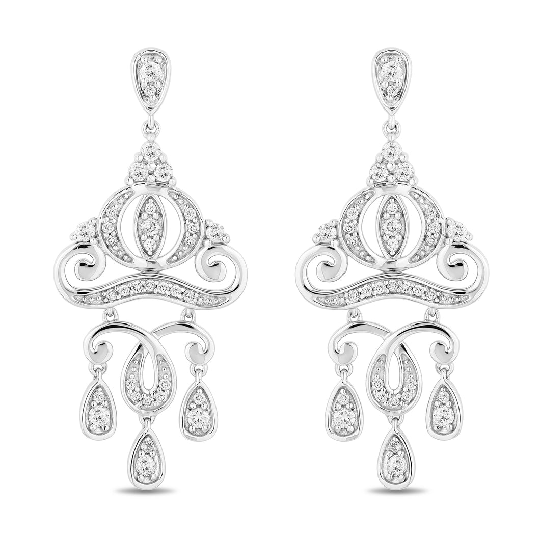Enchanted Disney Fine Jewelry Cinderella Carriage Earrings in 14k White Gold 1 3/8 CTTW
