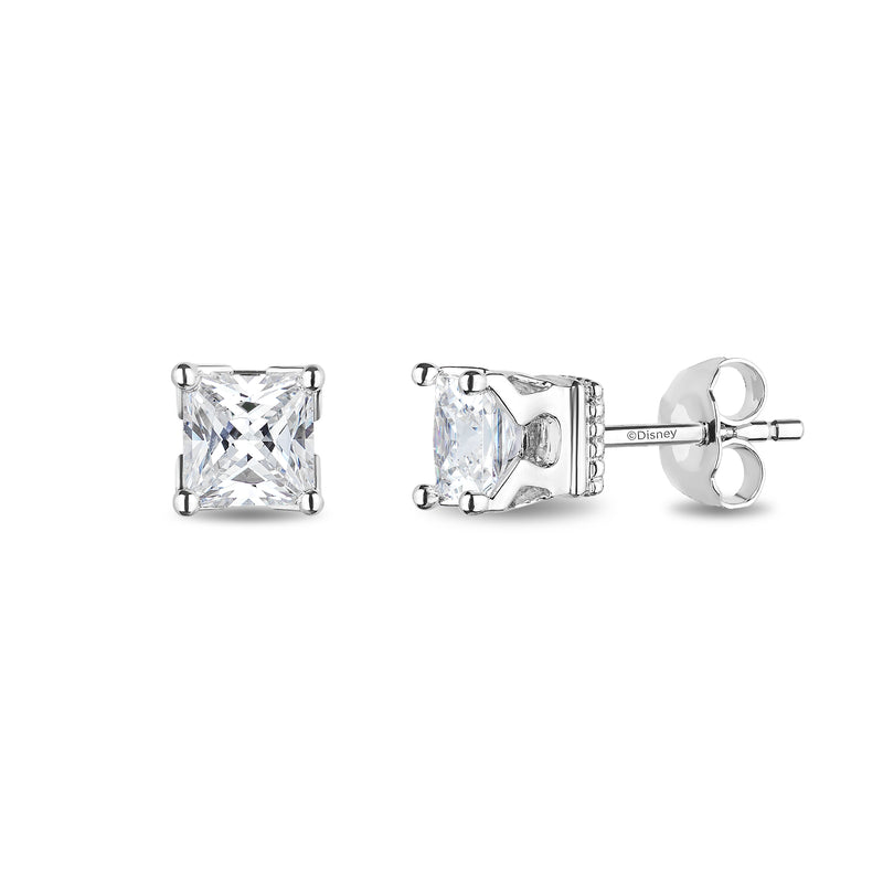 Enchanted Disney Fine Jewelry 14K White Gold 1 Cttw Princess Cut Diamond Majestic Princess Solitaire Earrings