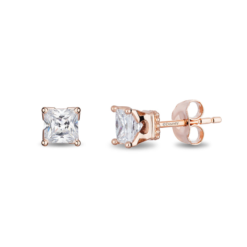 Enchanted Disney Fine Jewelry 14K Rose Gold 1.00Cttw Princess Cut Diamond Majestic Princess Solitaire Earrings