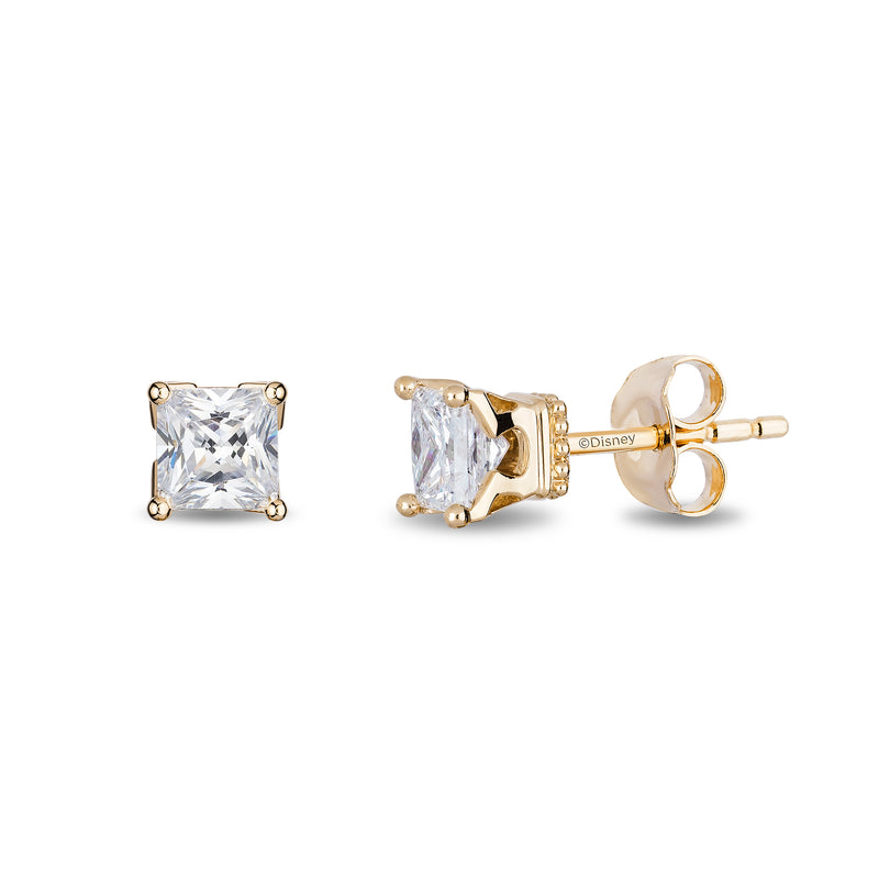 Enchanted Disney Fine Jewelry 14K Yellow Gold with 1 Cttw Princess Cut Diamond Majestic Princess Solitaire Earrings