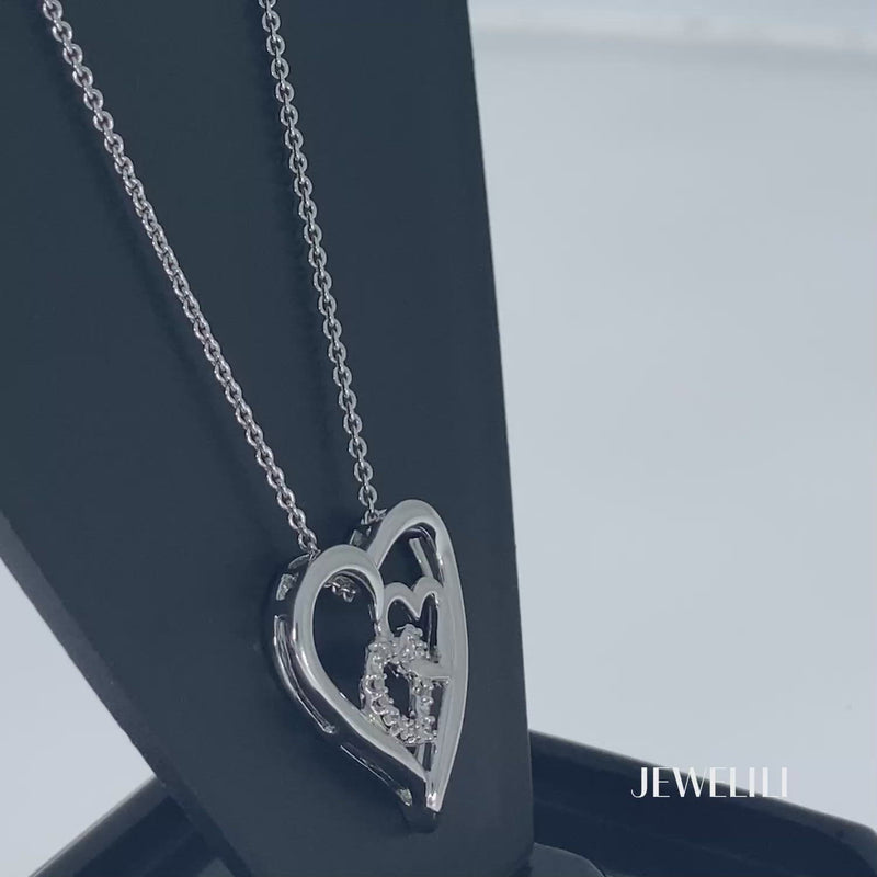 Jewelili Triple Heart Pendant Necklace with Natural White Diamond