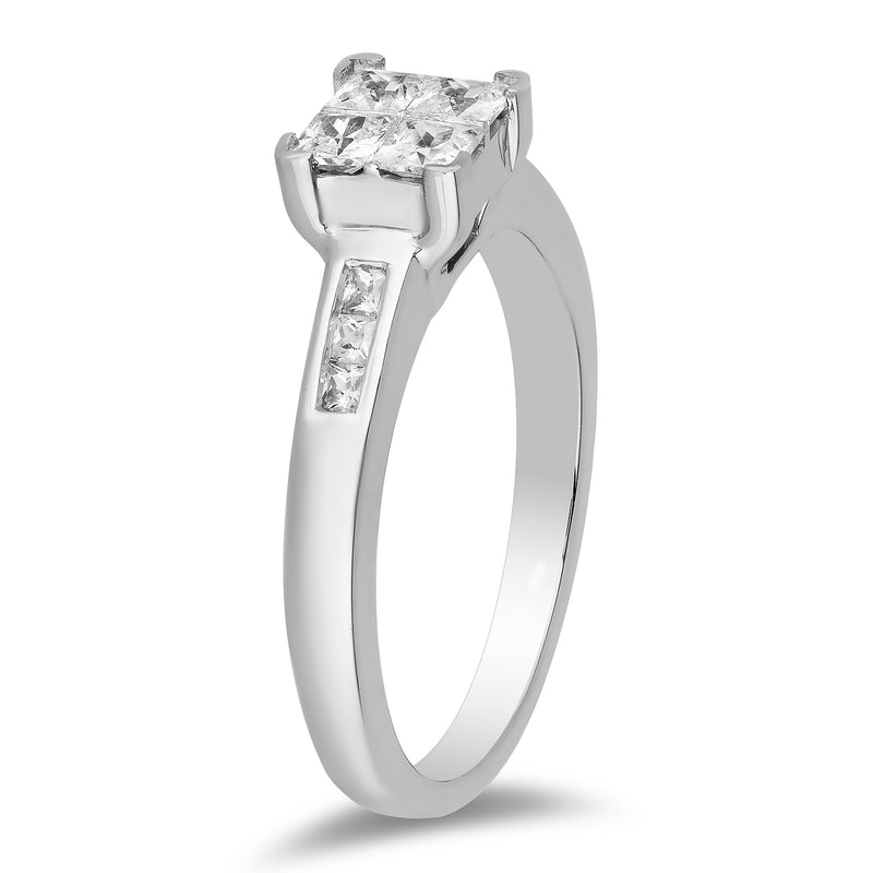 Jewelili Quad Ring with Princess Cut Natural White Diamonds in Sterling Silver 1/2 CTTW View 3