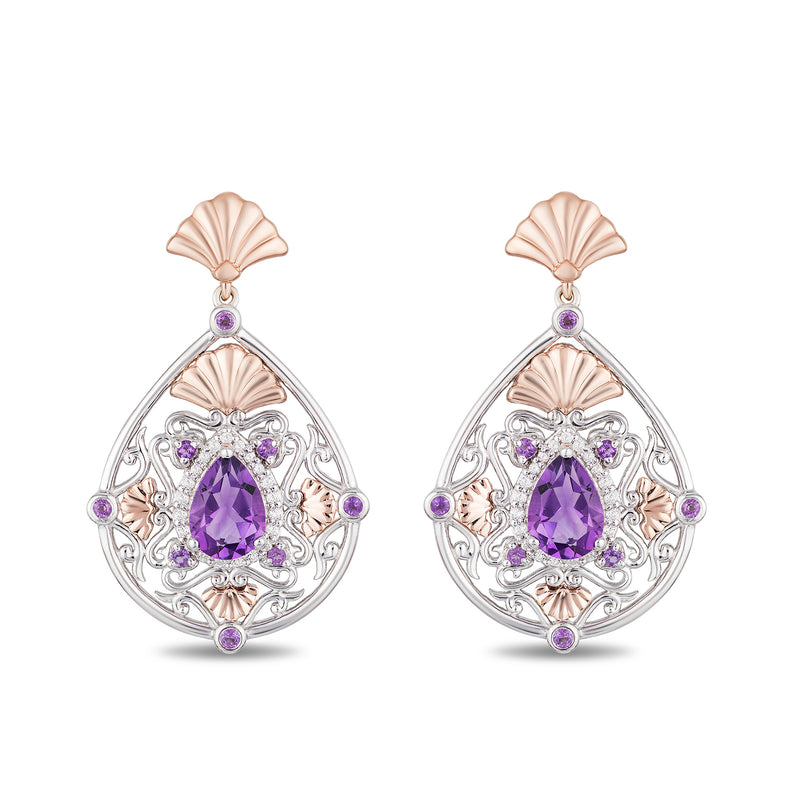 Enchanted Disney Fine Jewelry 14K White and Rose Gold with 1/6 CTTW Diamond and Amethyst Ariel Earrings