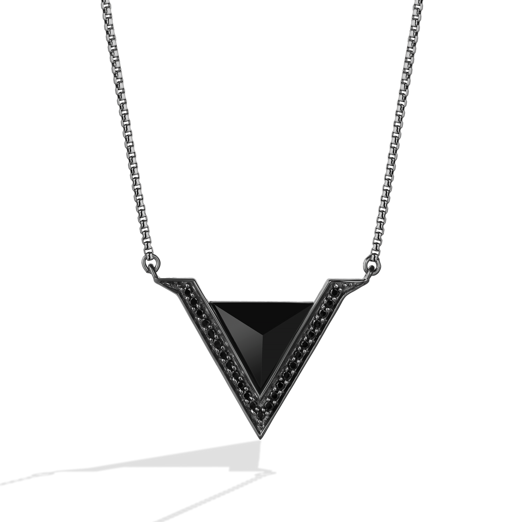  Star Wars Darth Vader™ WOMEN'S Diamond NECKLACE 1/5 CT.TW. Black Diamonds and Onyx Silver with Black Rhodium Front view