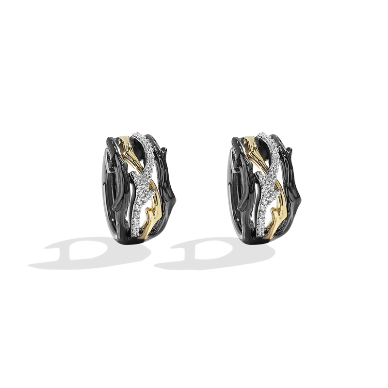 Star Wars™ Fine Jewelry THE DAGOBAH WOMEN'S HOOP EARRINGS 1/6 CT.TW. Diamonds, Sterling Silver, 10K Yellow Gold and Black Rhodium