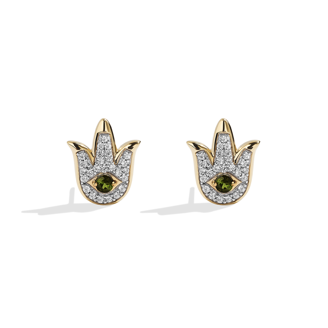 Star Wars™ Fine Jewelry GROGU™ WOMEN'S EARRINGS 1/5 CT.TW. Diamonds and Green Tourmaline, 10K Yellow Gold