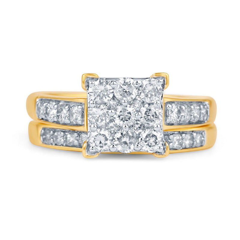 Jewelili 10K Yellow Gold With 1 Cttw Natural White Round Diamonds Bridal Set