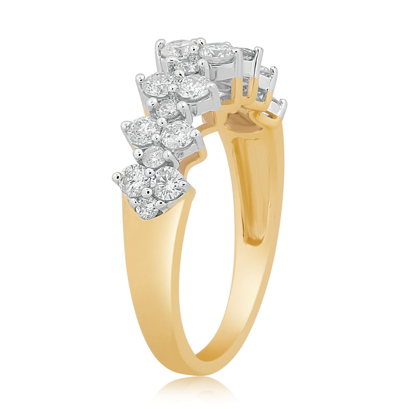 Jewelili 14K Yellow Gold With 1.00 CTTW Natural White Round Diamonds Anniversary Ring