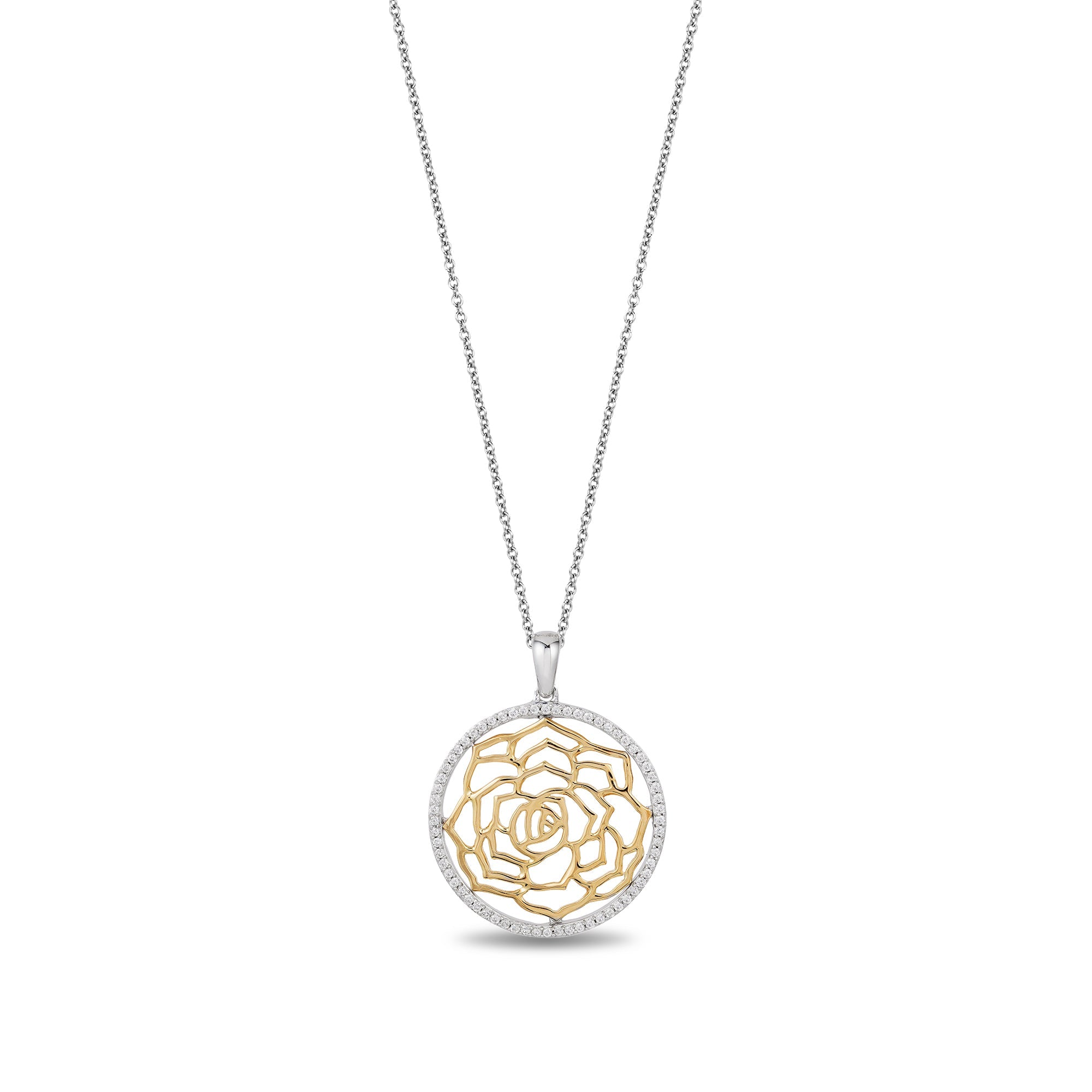 TWO-TONE GOLD NECKLACE WITH FLORAL DESIGN AND DIAMONDS, 1.90 CT TW