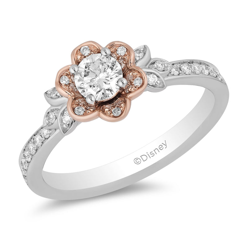 Enchanted Disney Fine Jewelry 14K White Gold and Rose Gold 3/4 CTTW Diamond Belle Ring